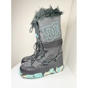DC Chalet 2.0 SE Y2K Snow Boots Women's US 10 Gray Teal Faux Fur Moon Boots Rare